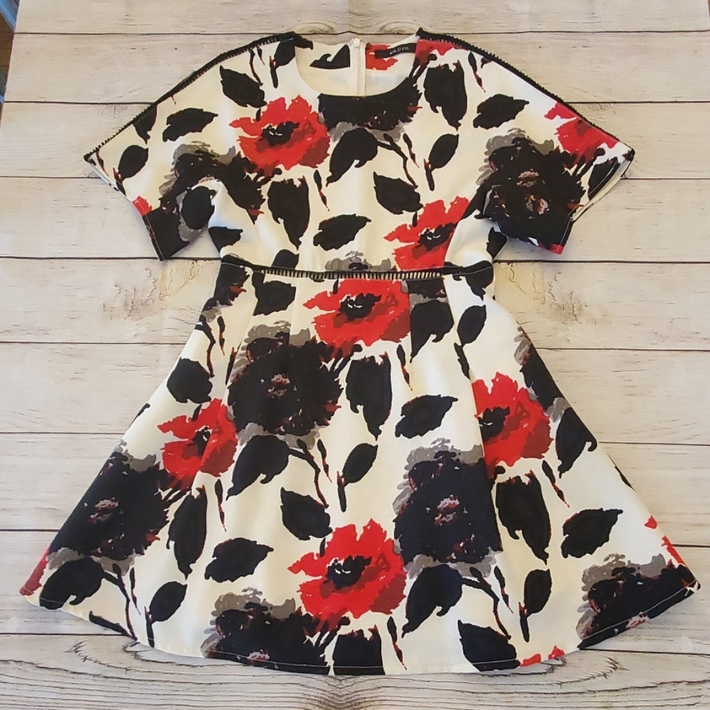 Ark & Co Red Black Floral Summer Dress Sz S